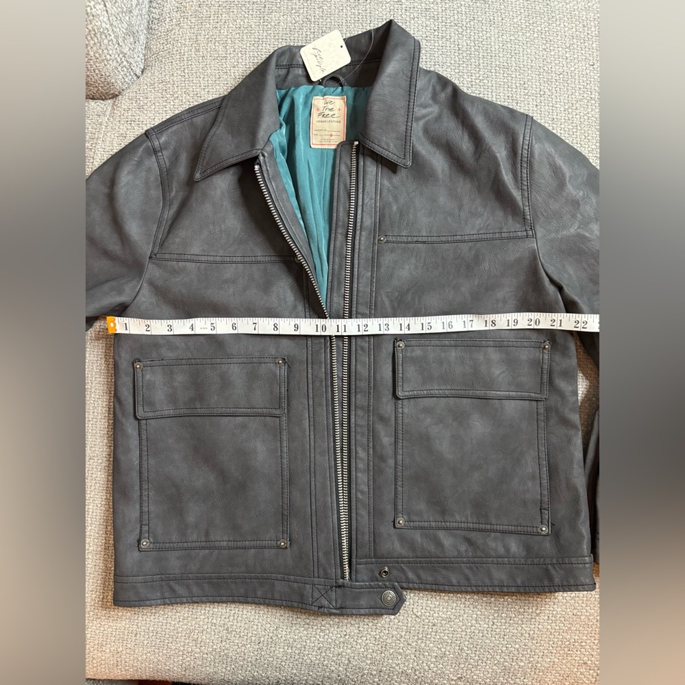 Free People Blair Vegan Leather Jacket Charcoal Oversized Large - Picture 13 of 16
